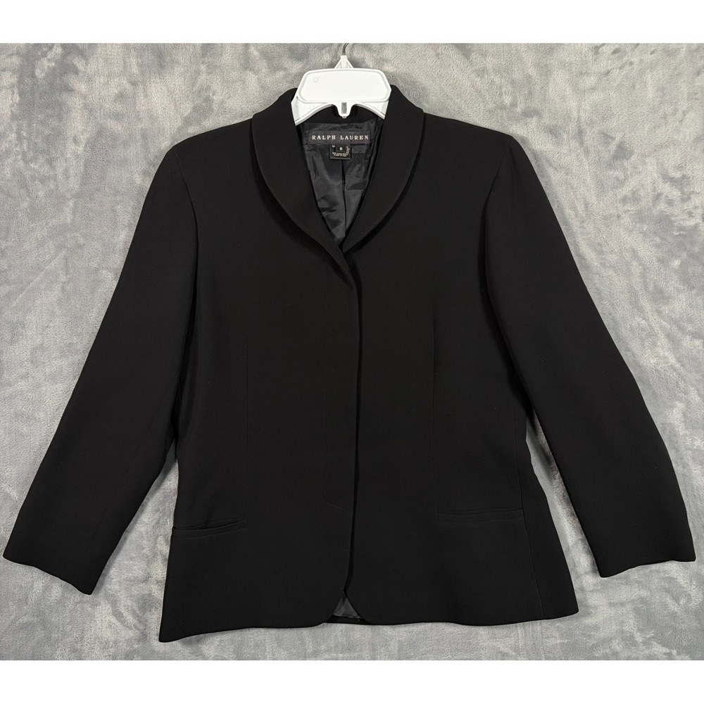 Ralph Lauren Black Label Blazer Womens 8 100% Silk Jacket Shawl Hidden Button